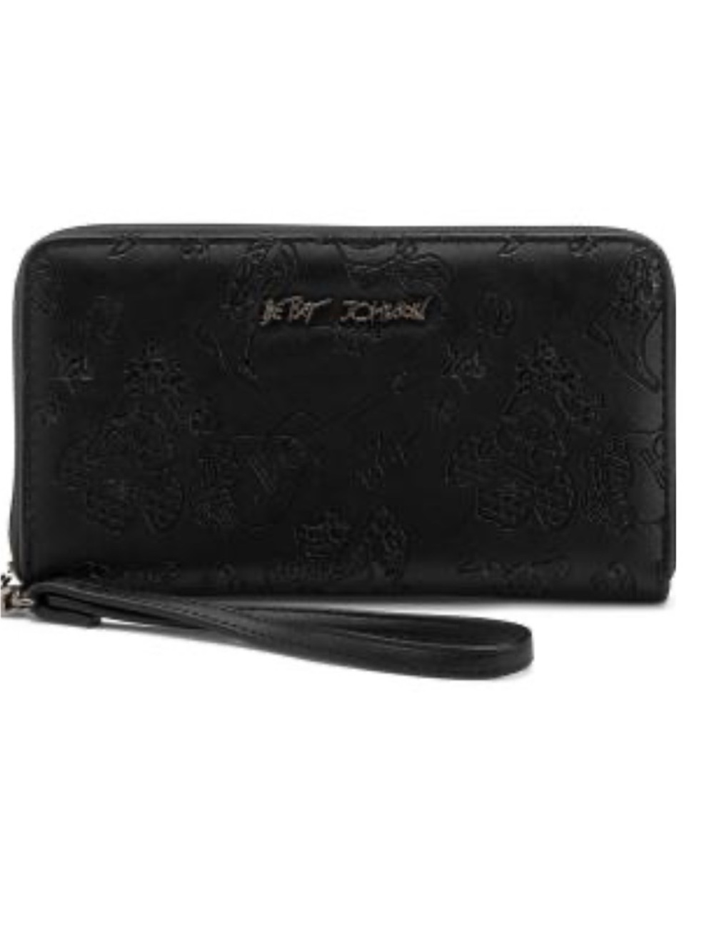 Betsey Johnson Black Western Skull Embossed Zip-Around Wallet